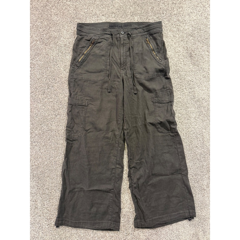 American Eagle Cargo Pants Womens 14 Gray Dreamy Drape Baggy Wide Leg Linen